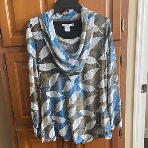 Blue and Gray Leaf Pattern Women's Blouse fully lined